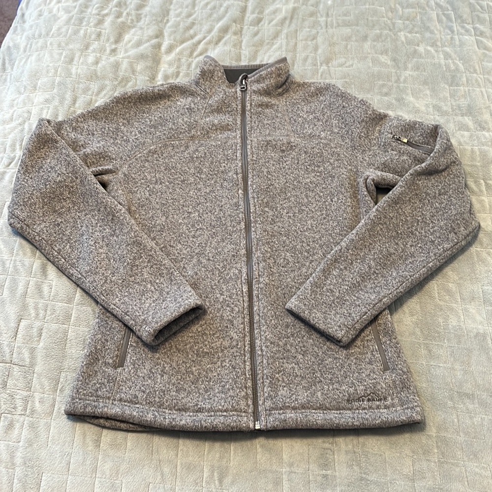 Eddie Bauer Knit Jacket, Sweatshirt, Gray, Zippered Pockets, Size M